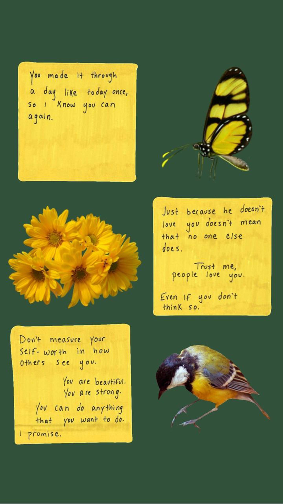 Butterfly Aesthetic Yellow Sticky Notes Background