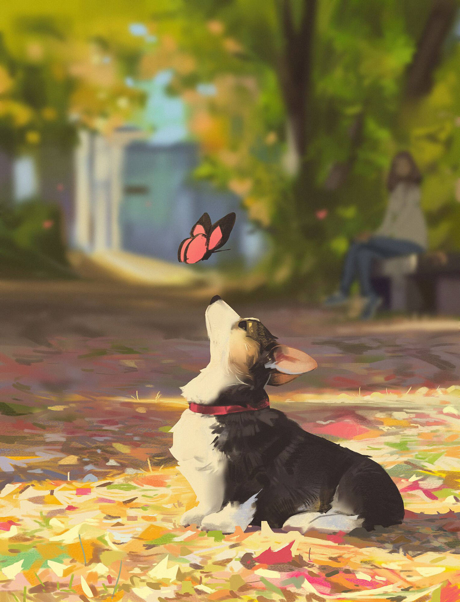 Butterfly And Corgi Dog Art Background