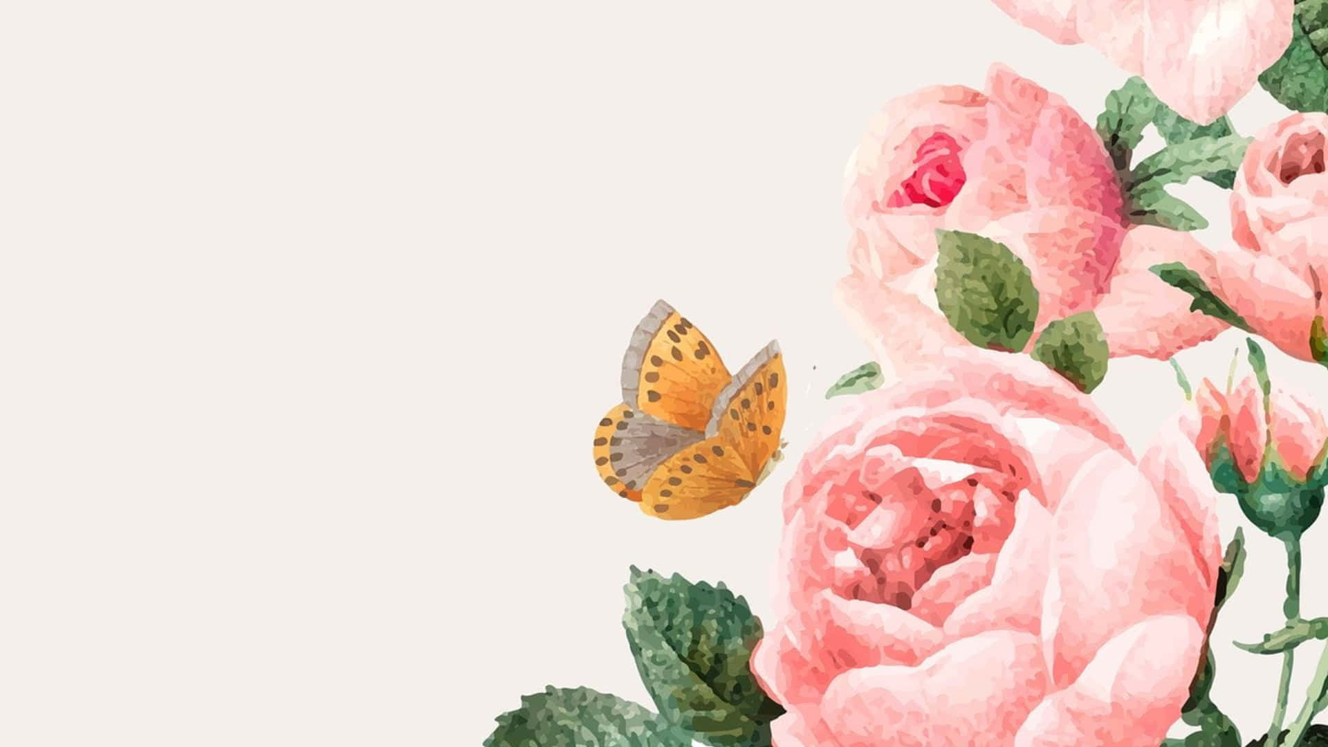 Butterflyand Roses Watercolor Illustration Background