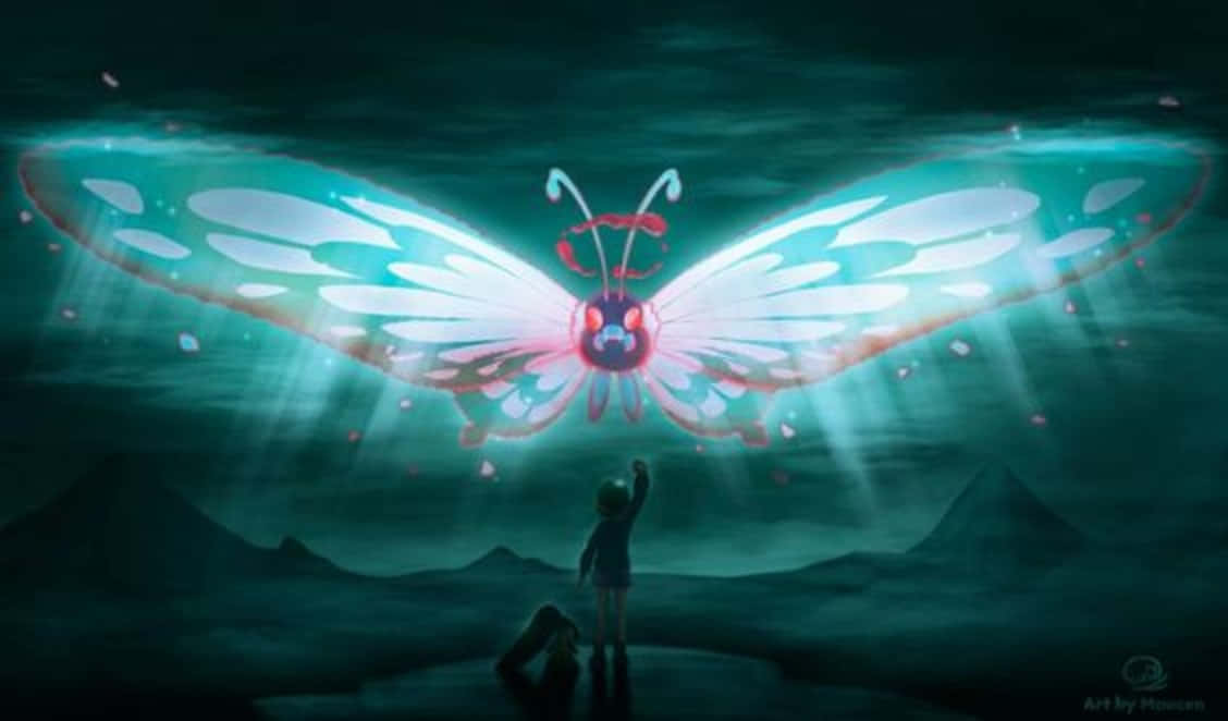 Butterfree Illuminated By Moonlight Background