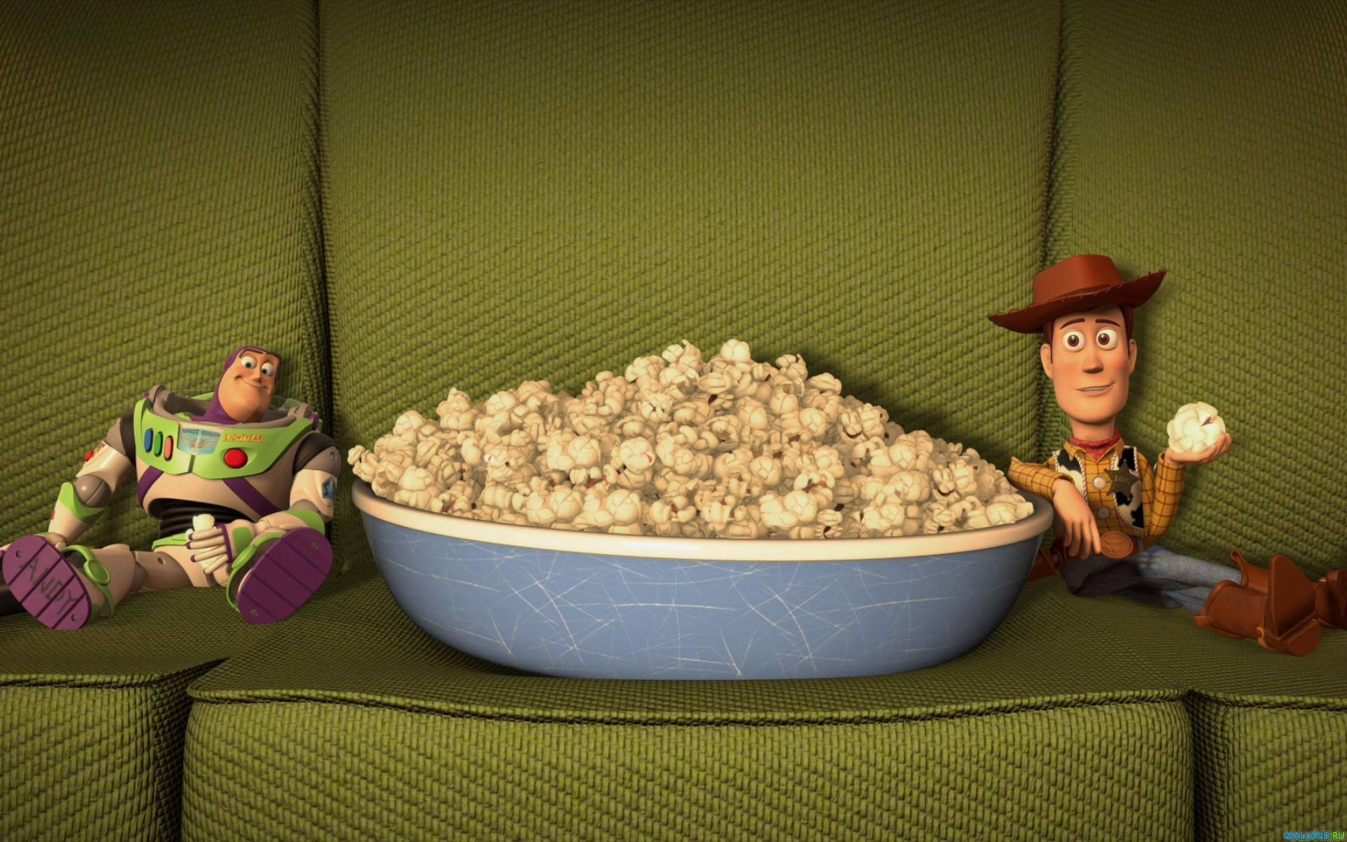 Buzz And Woody Green Couch Background