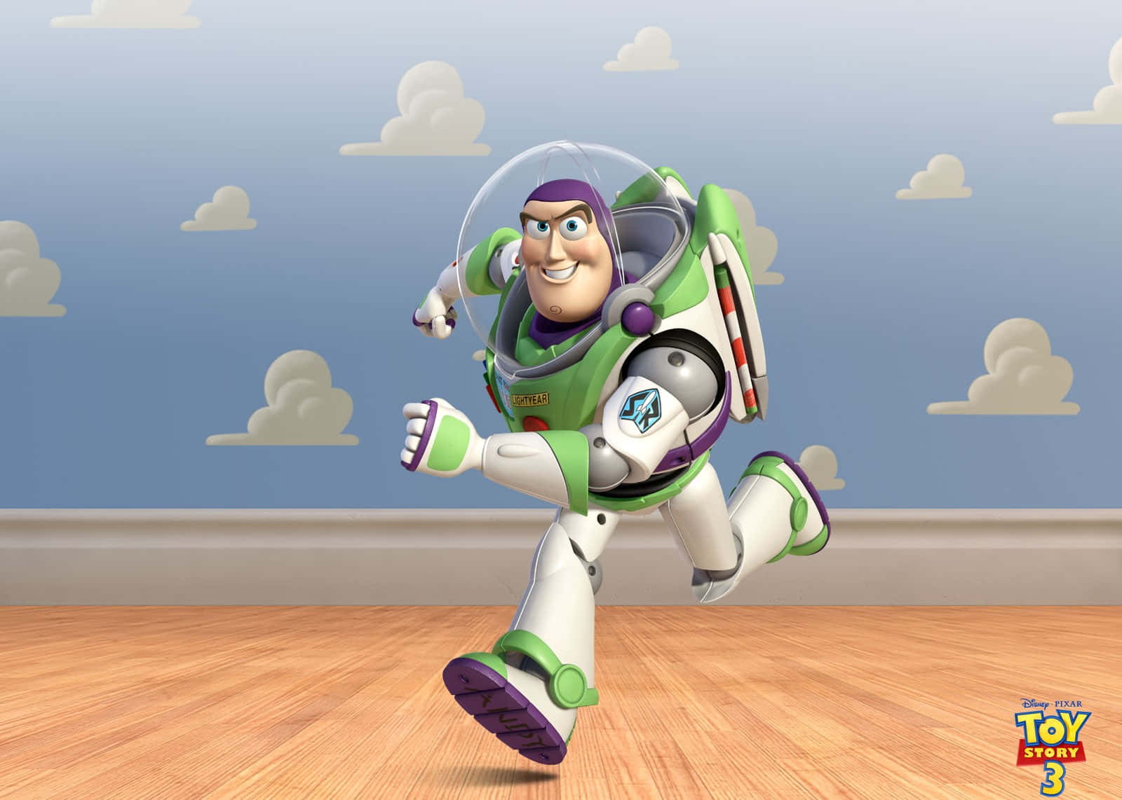 Buzz Lightyear Against A Toy Story Cloud Background