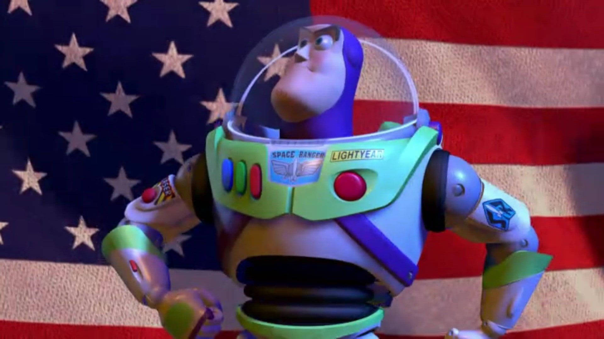 Buzz Lightyear And American Flag Background