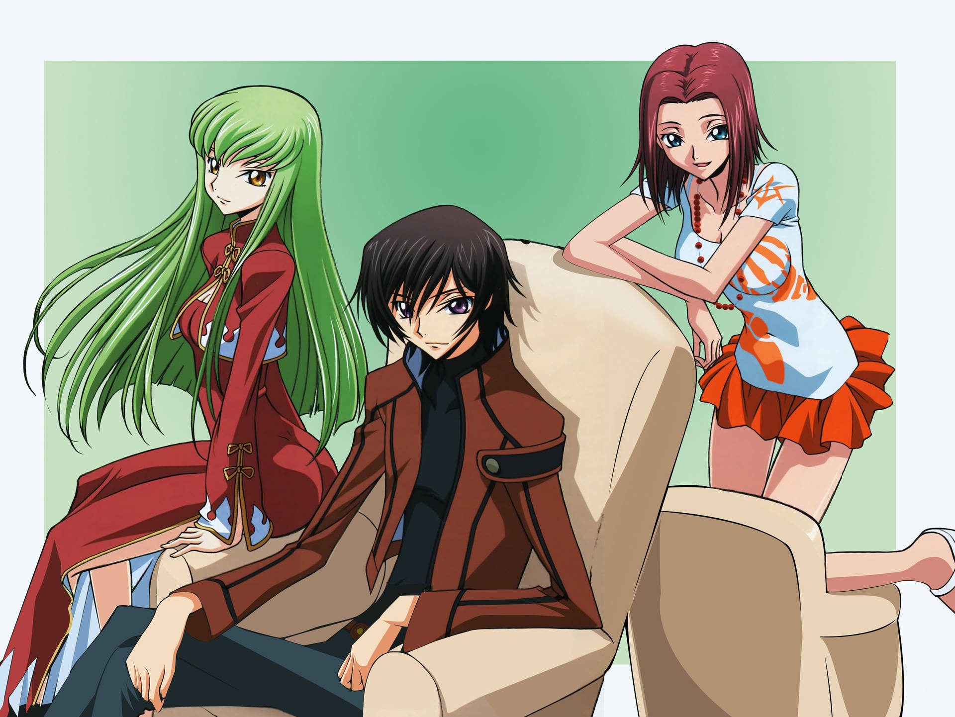 C.c. With Lelouch Lamperouge And Kallen Background