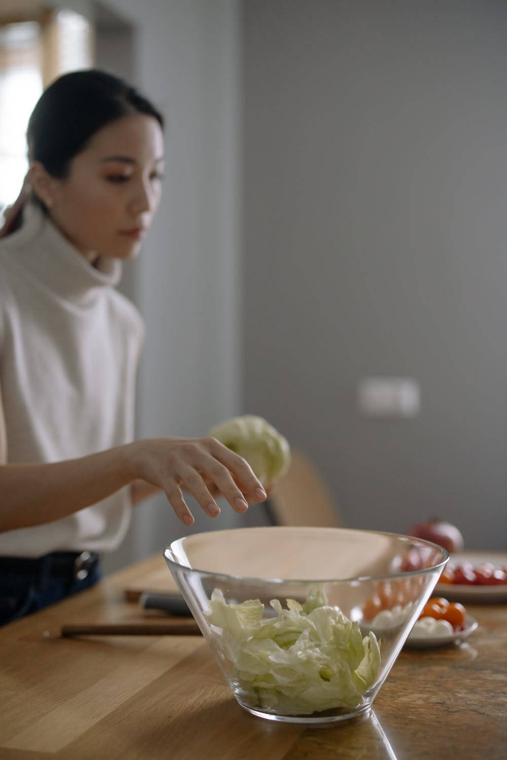 Cabbage On Glass Bowl Background