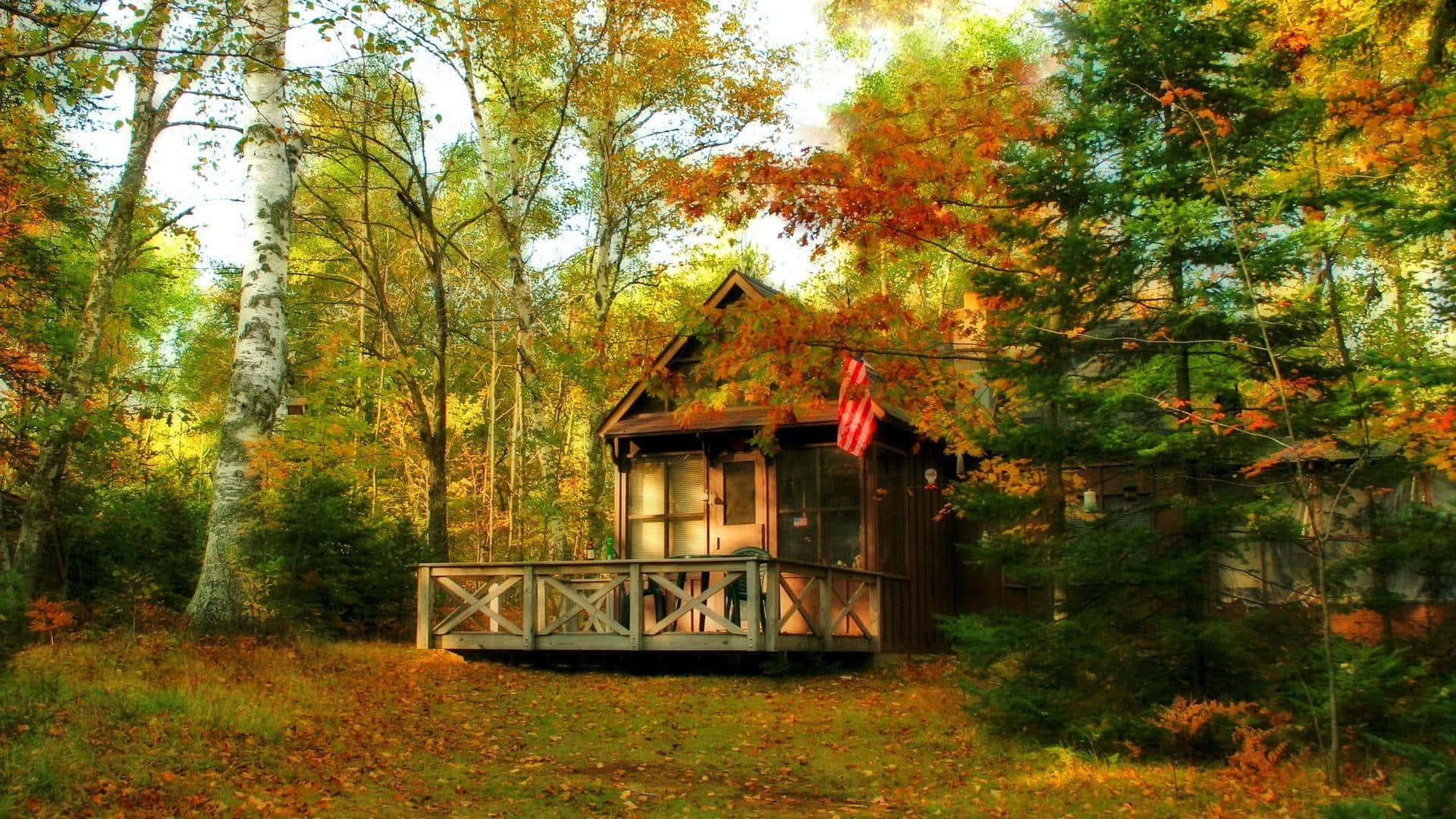 Cabin Autumn Painting Background