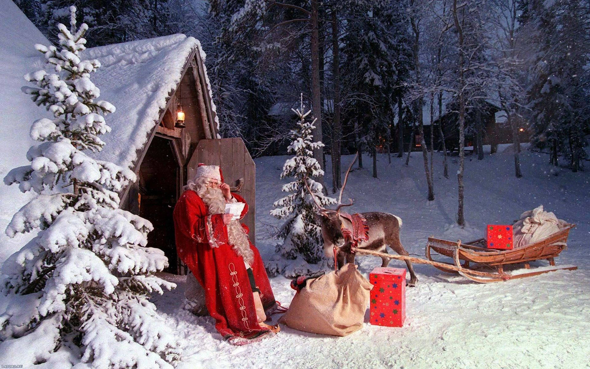 Cabin In Snow Christmas Holiday Desktop Background