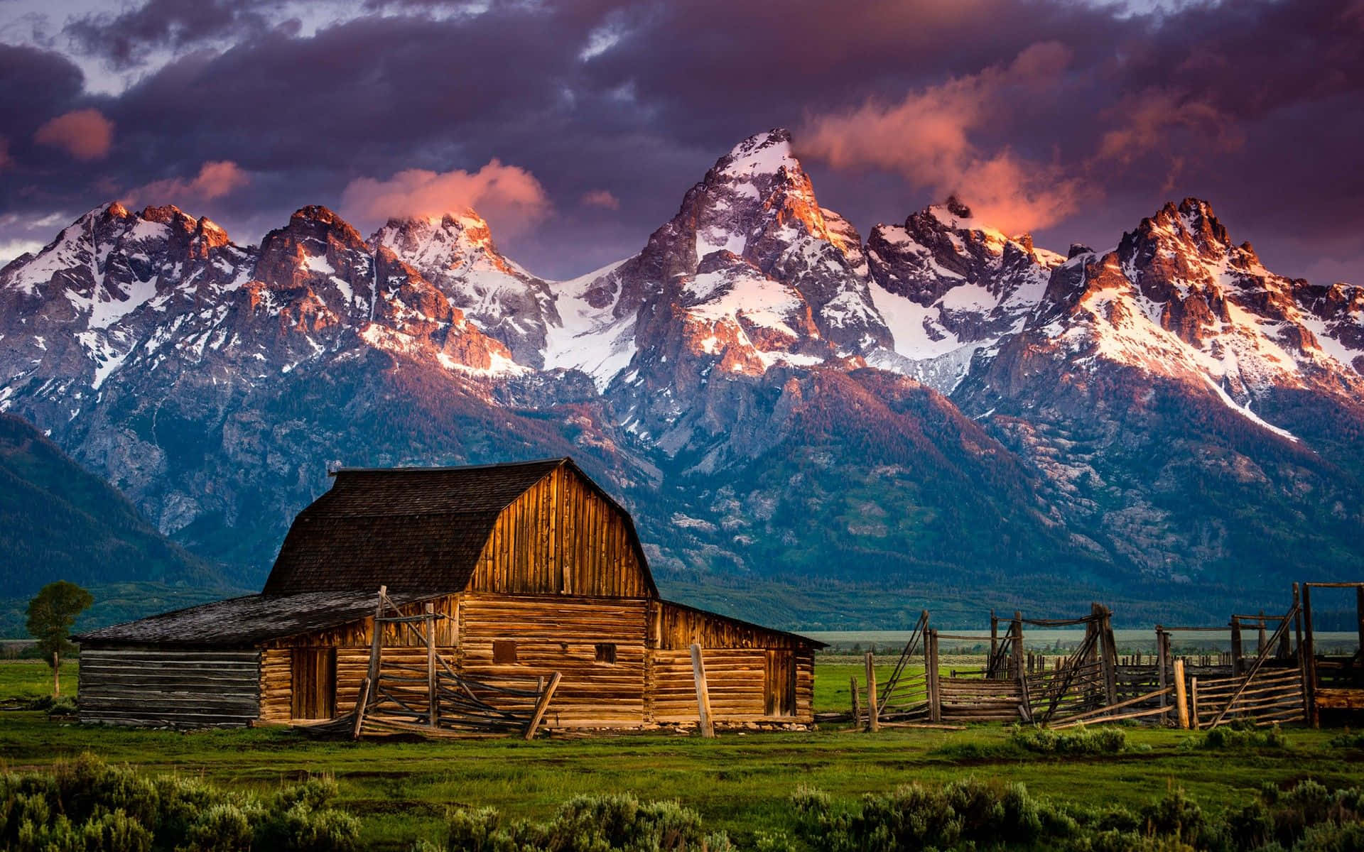 Cabin In The Middle Of A Field Background