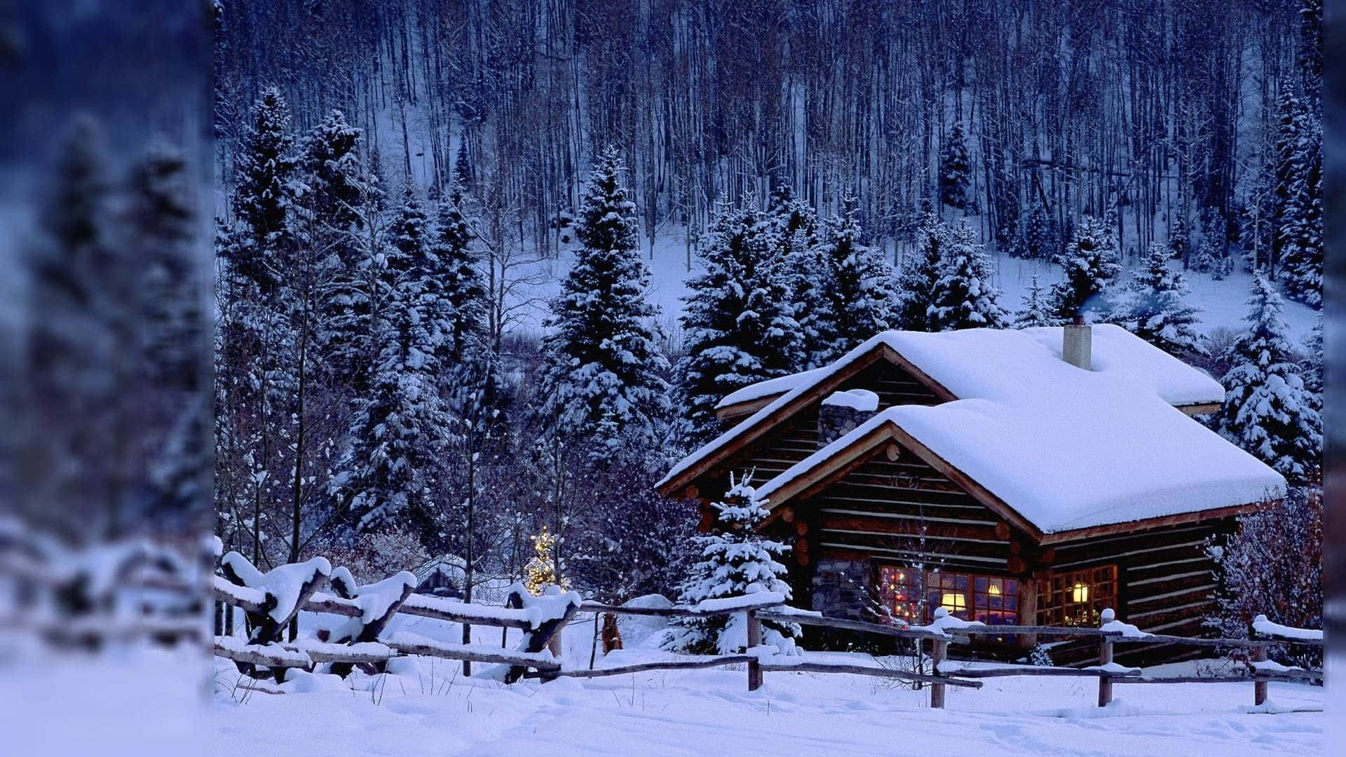 Cabin In Winter Scenery Desktop Background