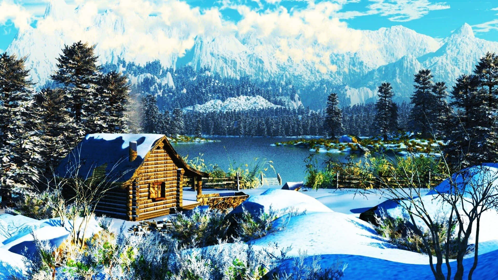 Cabin Realistic Painting Background