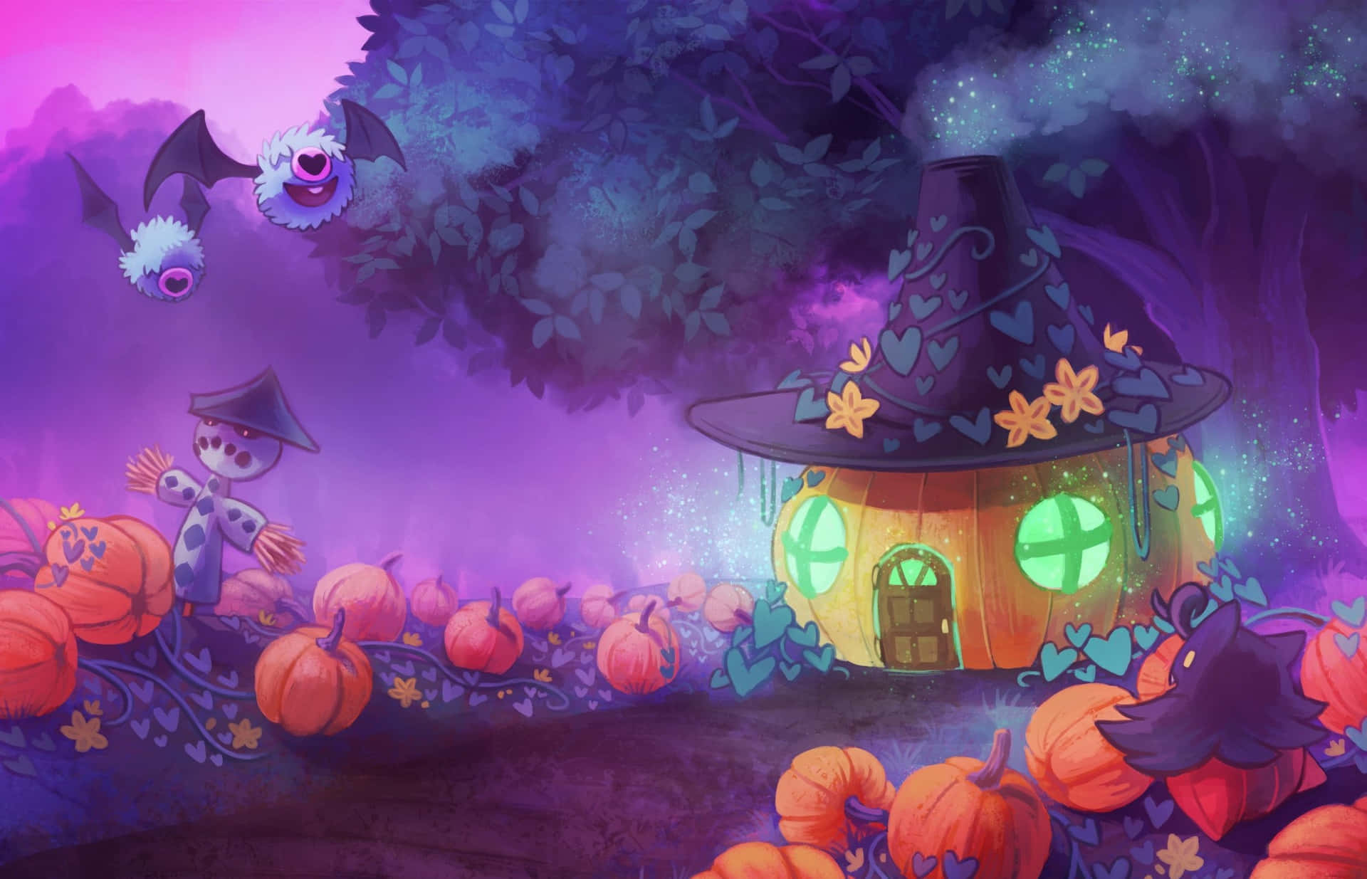Cacturne As Scarecrow In A Pumpkin Patch Background