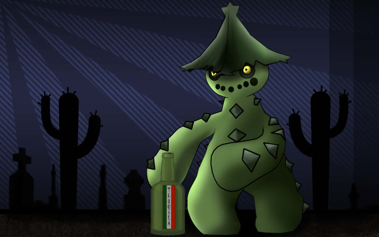 Cacturne Holding A Tequila Bottle
