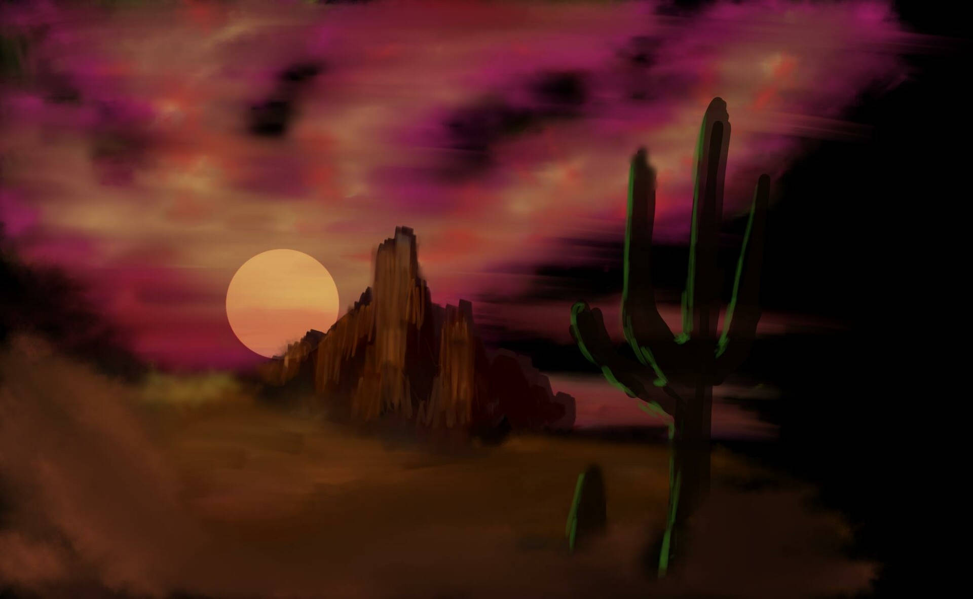 Cactus And Full Moon Arizona Desert Background