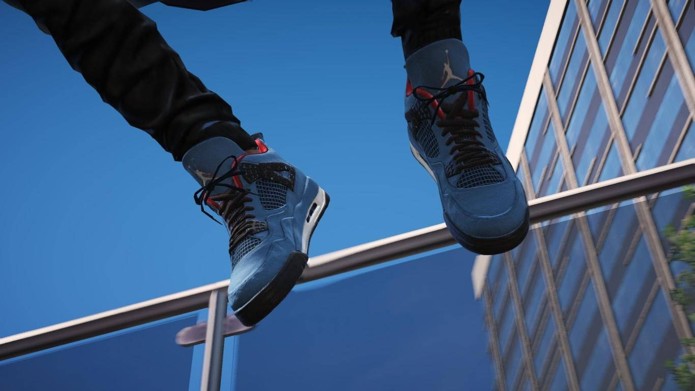 Cactus Jack Travis Scott Jordan 4 Jumping On Railing Background