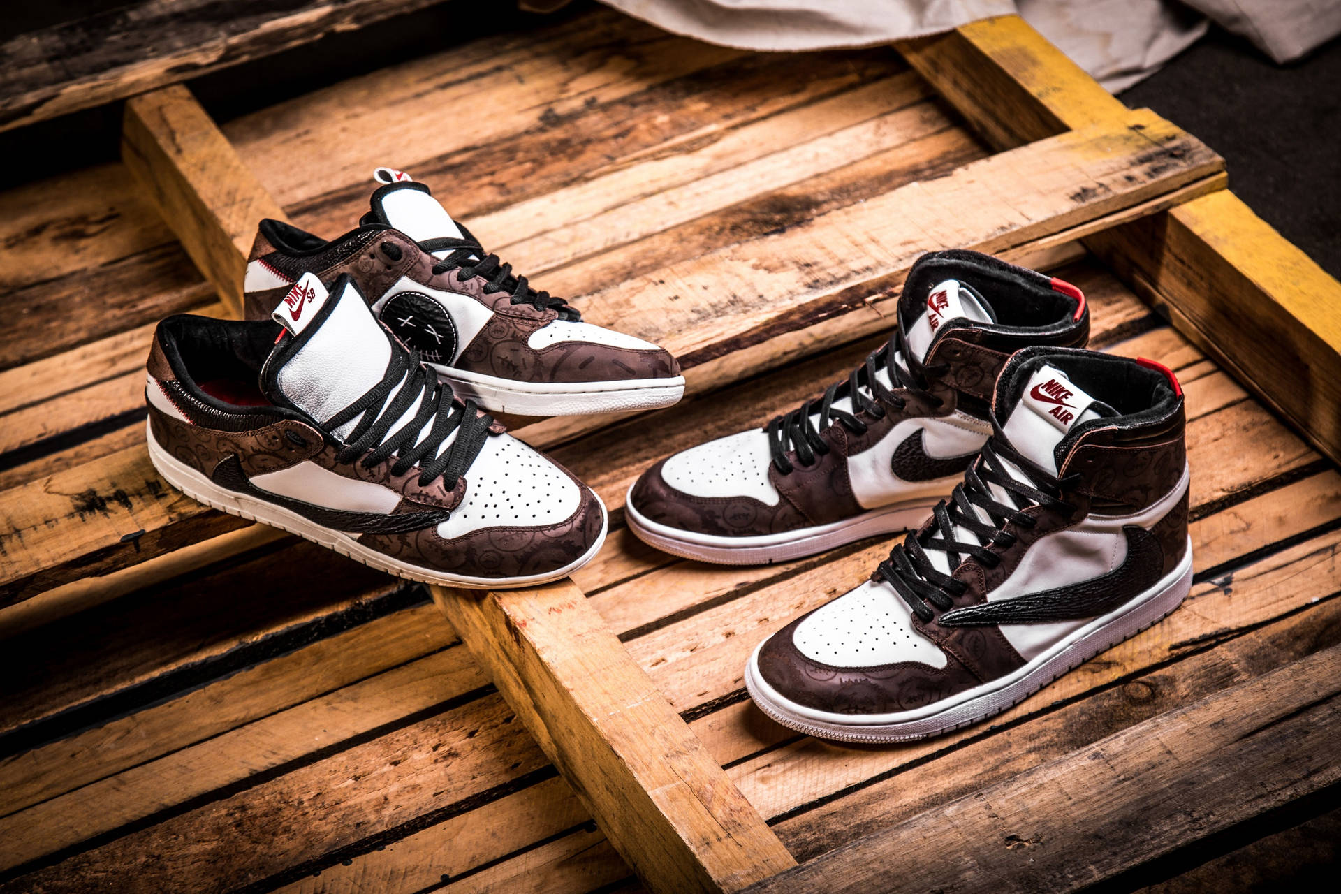 Cactus Jack Travis Scott Nike Jordans On Wood Background