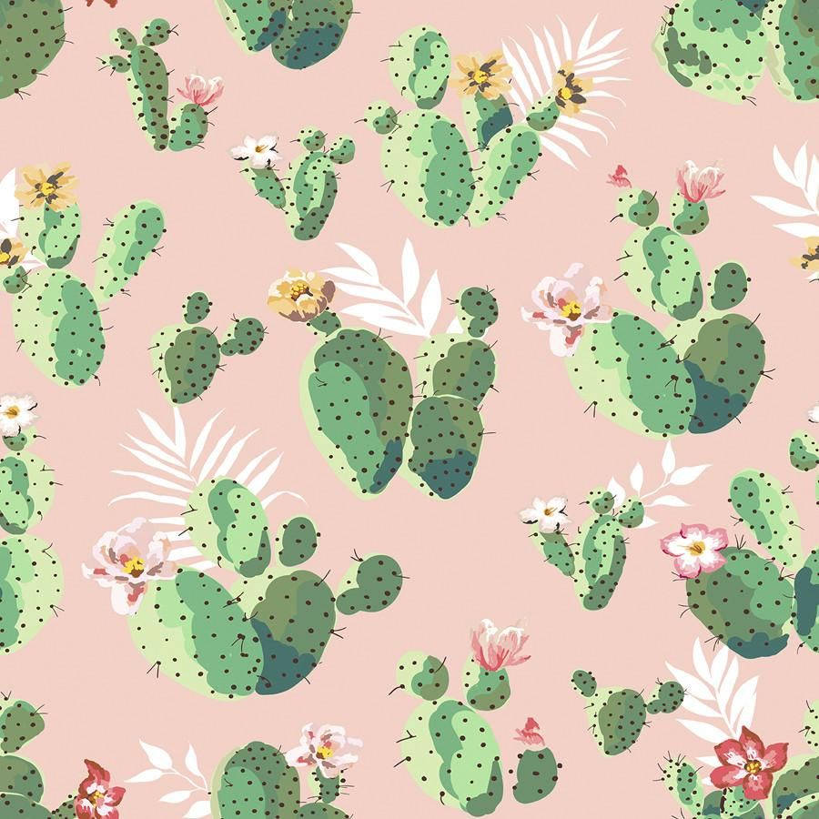 Cactus Plants With Flowers Pattern Background