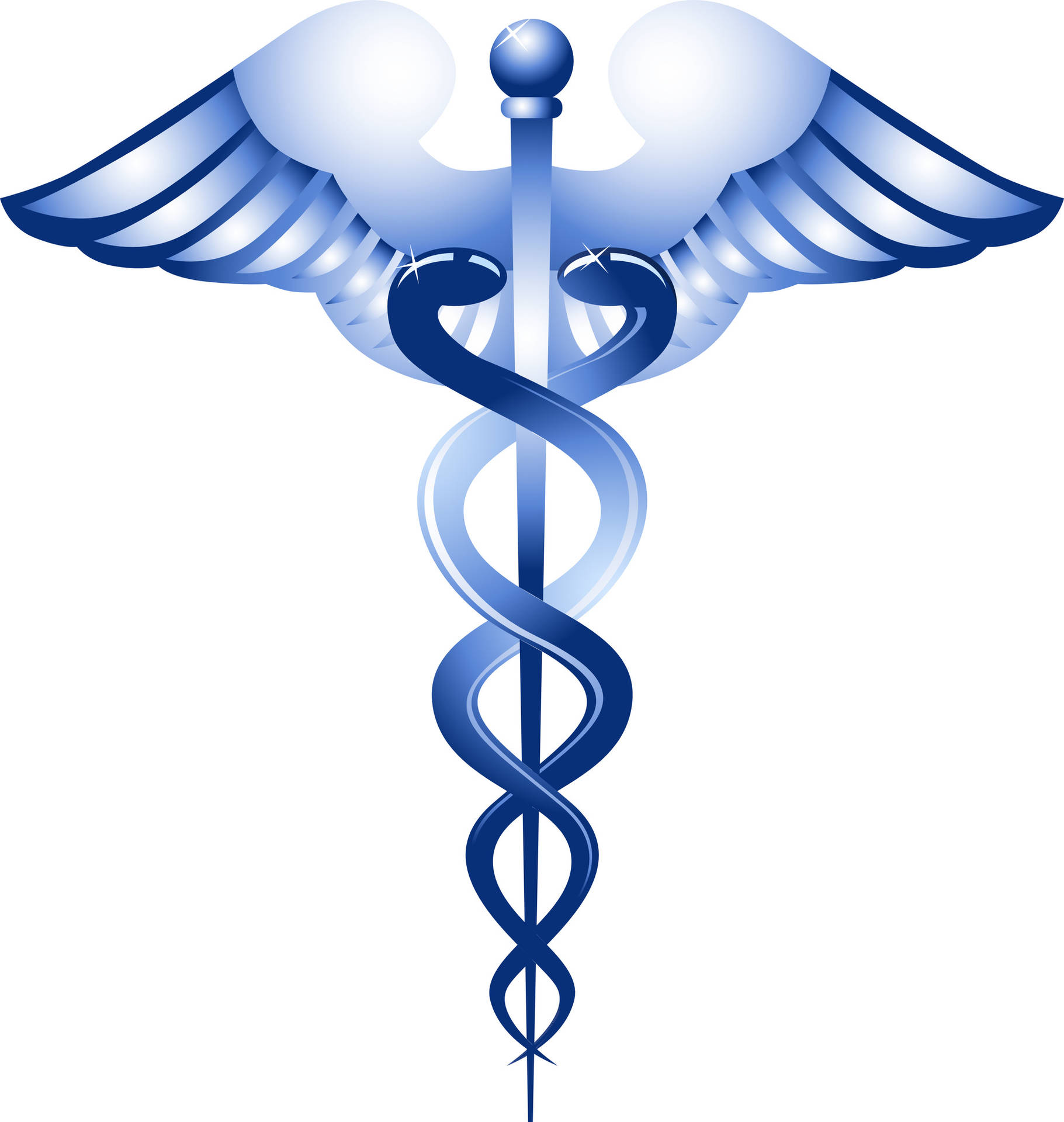 Caduceus Medical Symbol Blue White Background