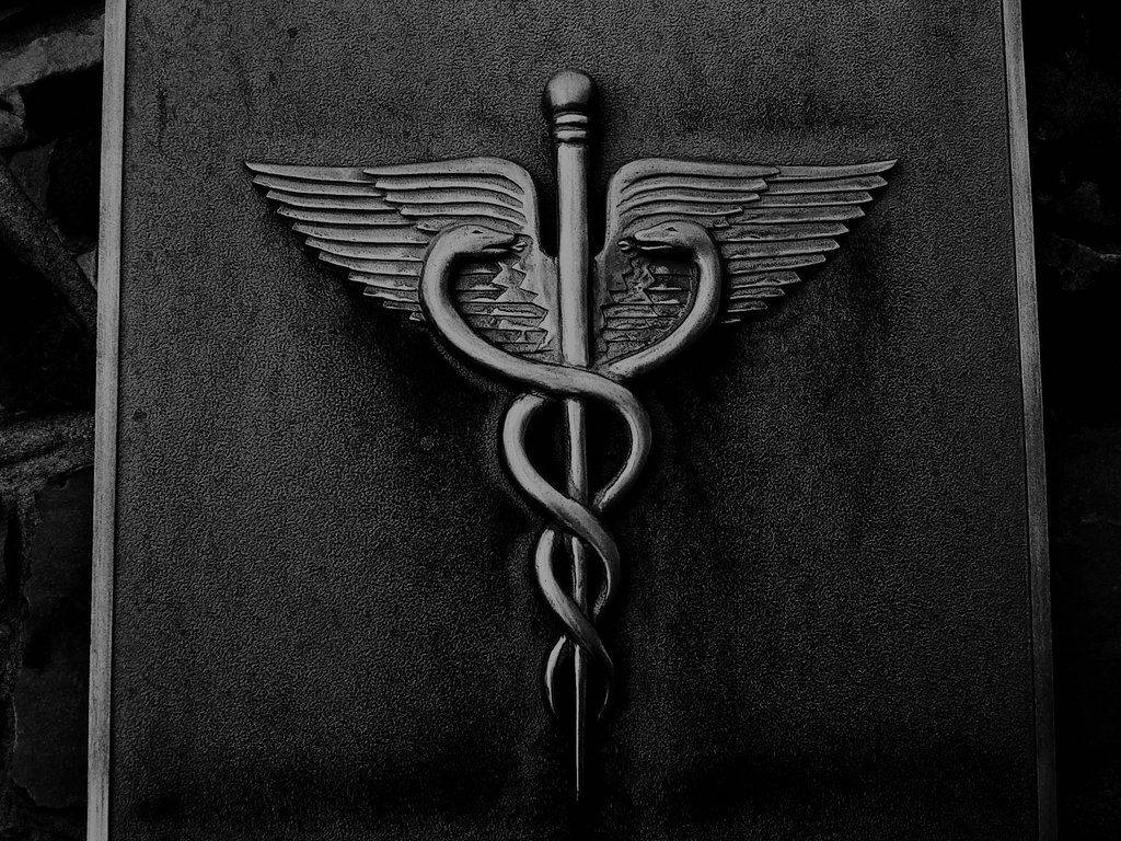 Caduceus Medical Symbol Gray Border