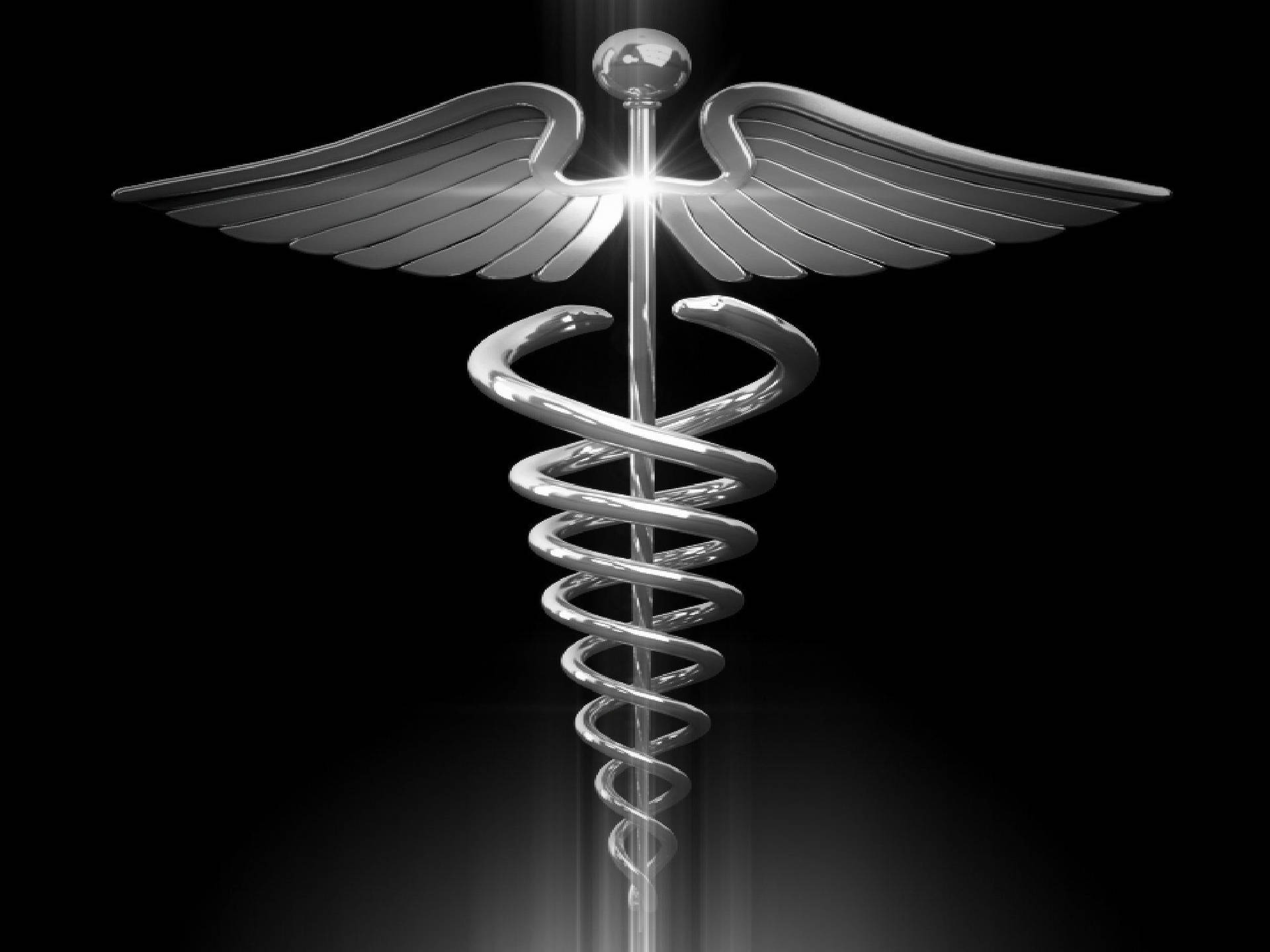Caduceus Medical Symbol Silver Shiny Background