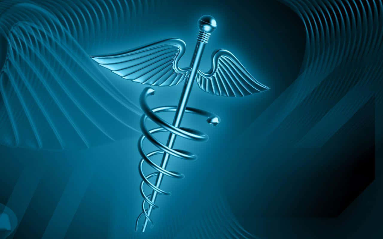 Caduceus Symbol On Blue Background Background