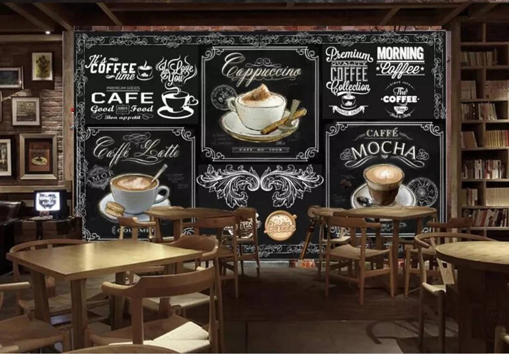 Cafe Interior Concept With Black Mural Design