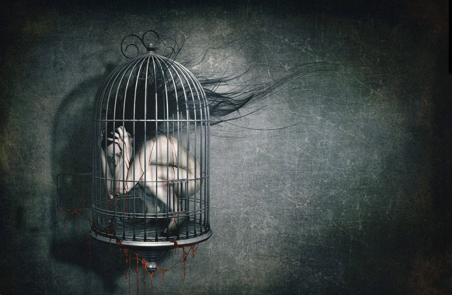 Caged Woman Depressing Background