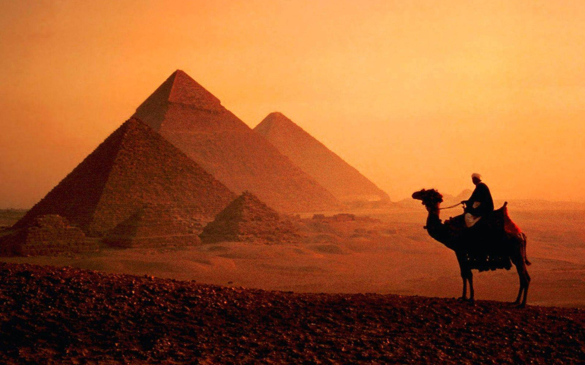 Cairo Historical Pyramids In Sunset Background