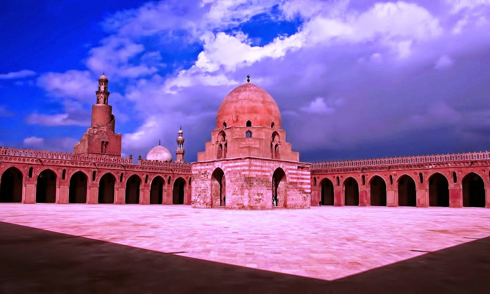 Cairo Ibn Tulun Antique Mosque At Sunset Background