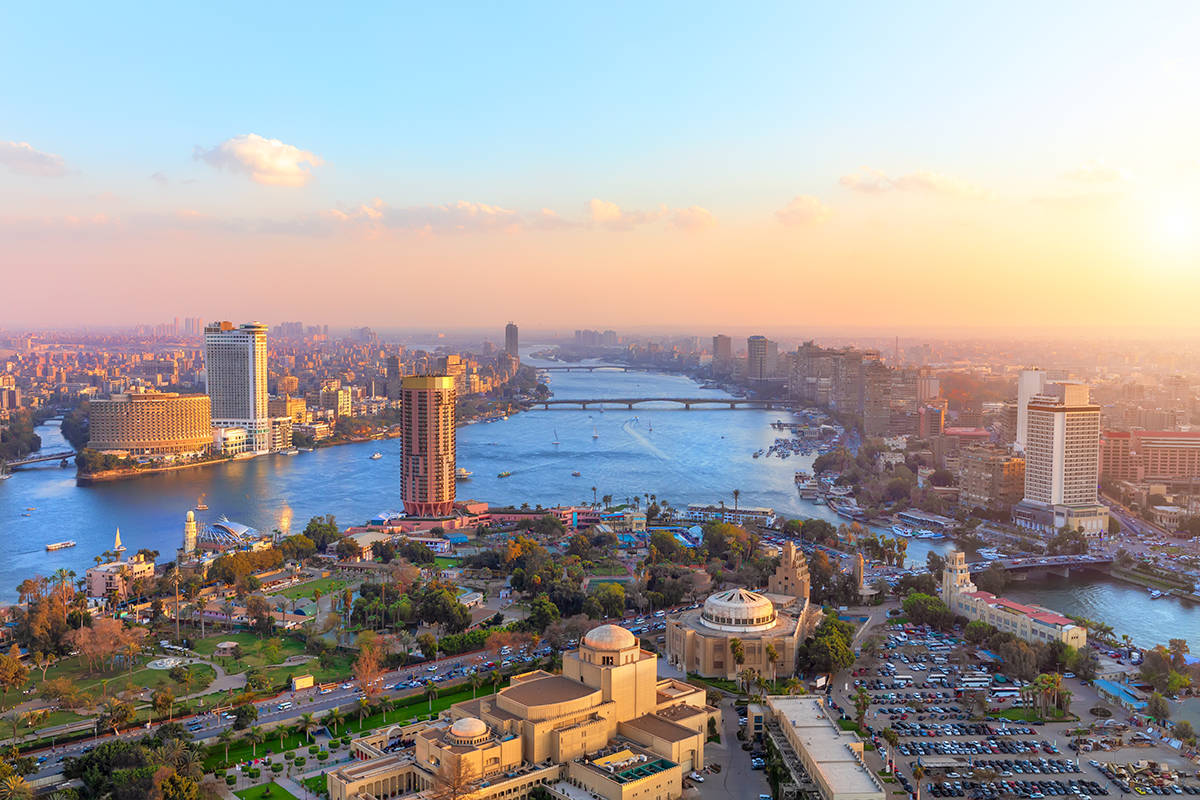 Cairo Modern City View In Sunset Background