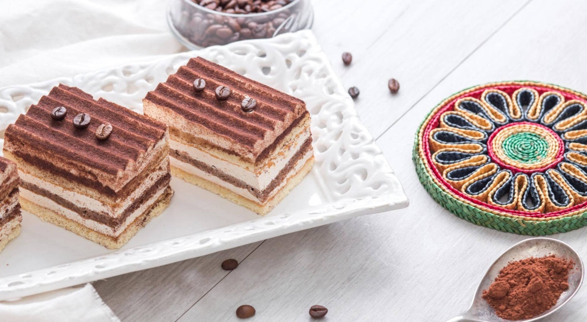 Cake Slice Pastries With Coffee Beans