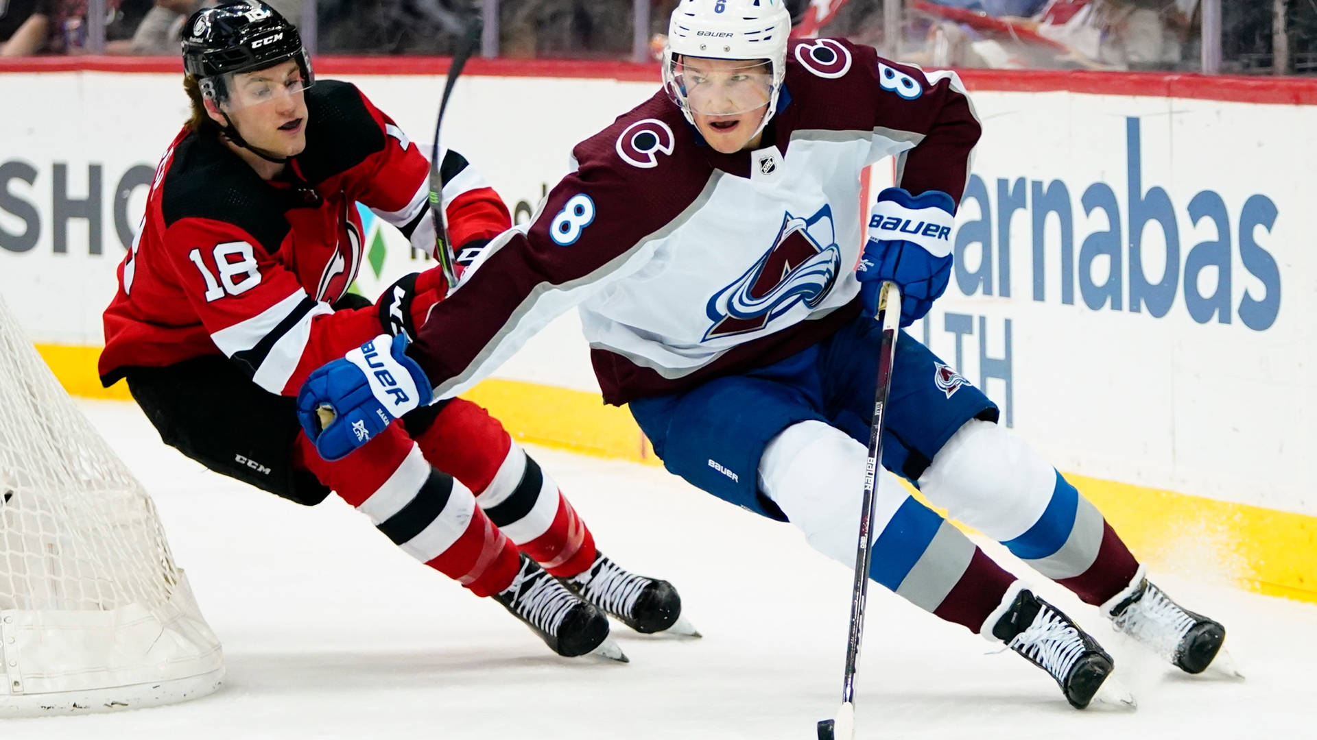 Cale Makar Against Dawson Mercer Background