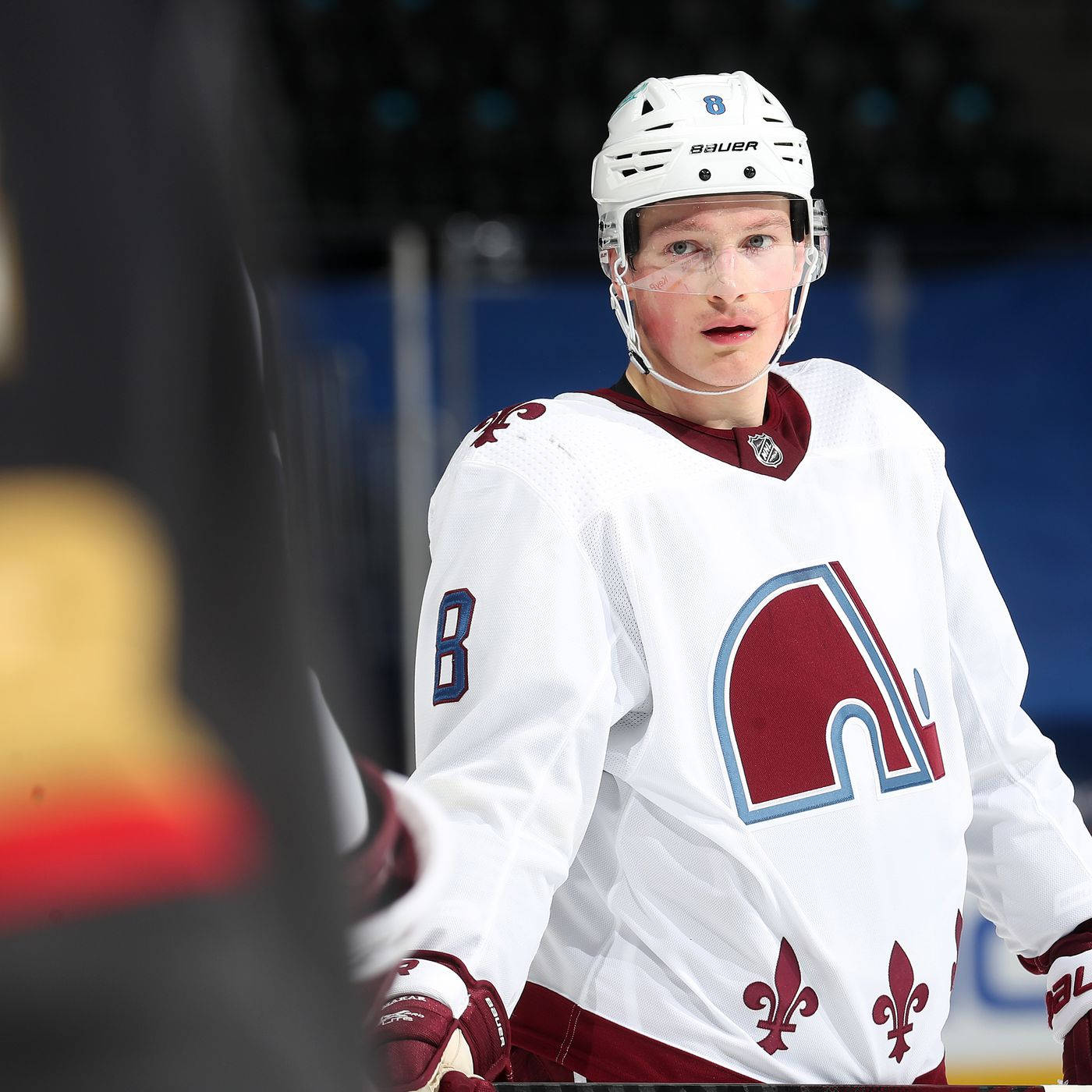 Cale Makar In Classic White Uniform Background