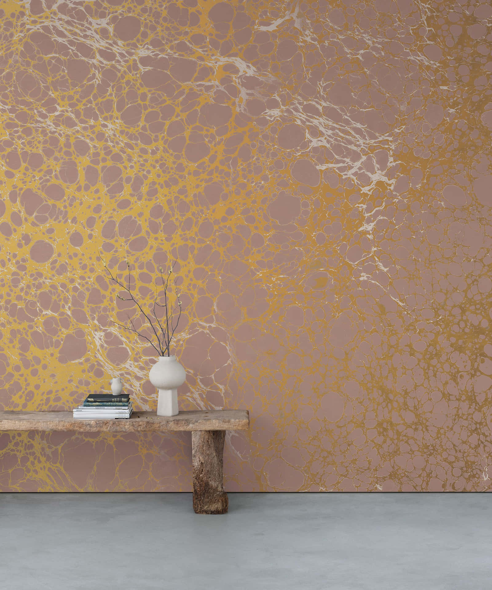 Calico Wallpaper Golden Marbling Interior