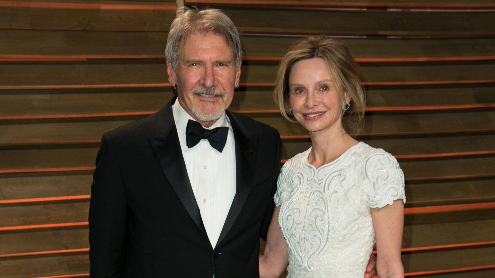 Calista Flockhart Harrison Ford Couple Smile Background