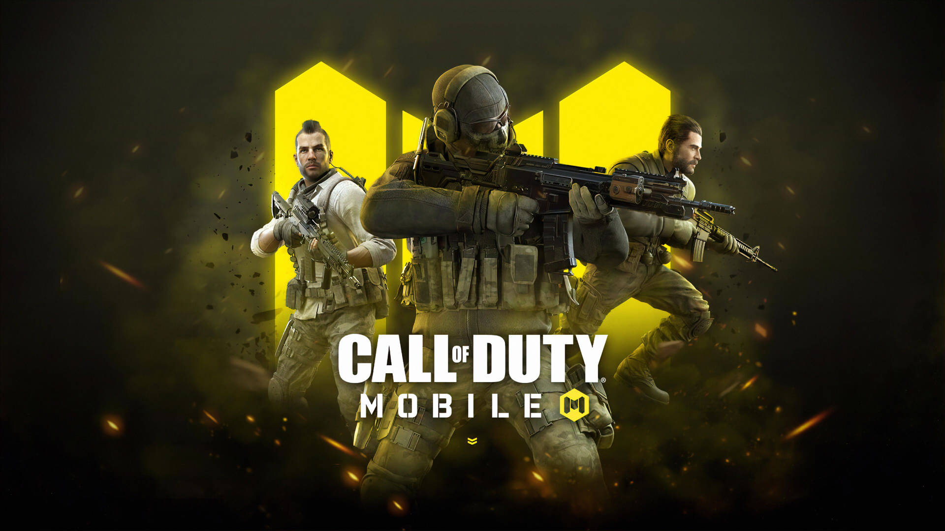 Call Of Duty Mobile Yellow Logo Three Characters Background