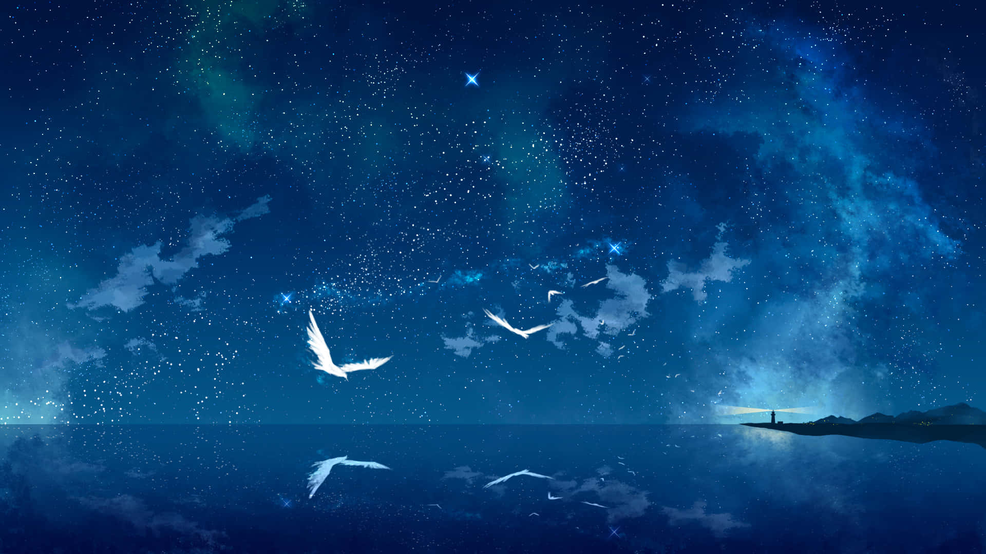 Calm Anime Birds Flying Background