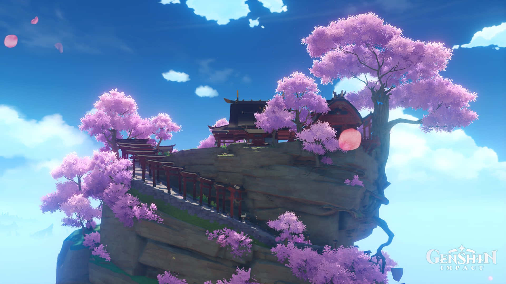 Calm Anime Cherry Blossoms Mountain