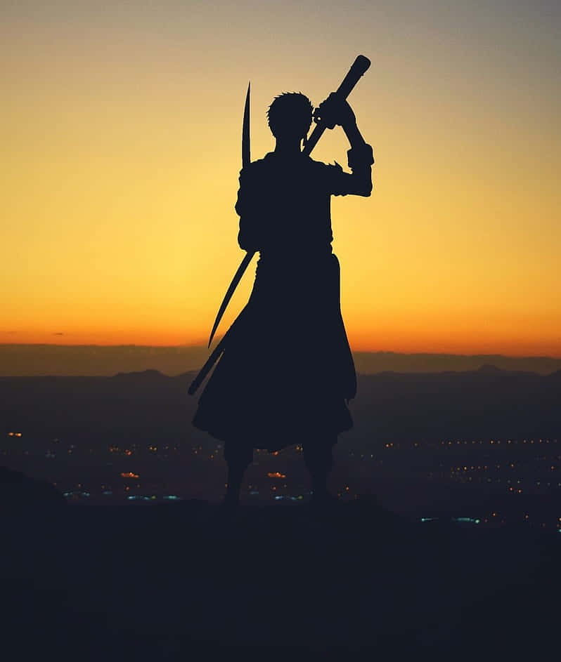 Calm Anime Man Holding Sword Background