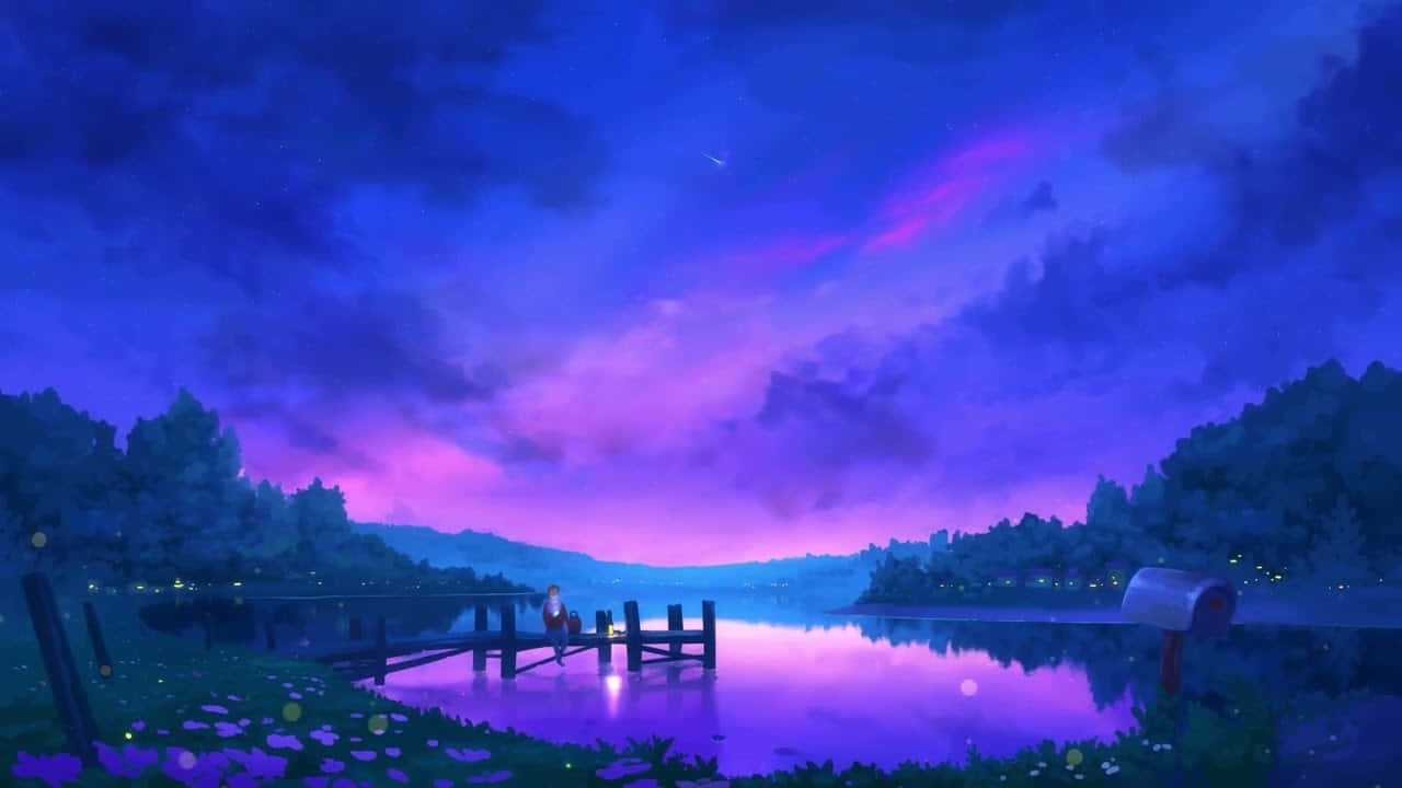 Calm Anime Scenery Lake Sky