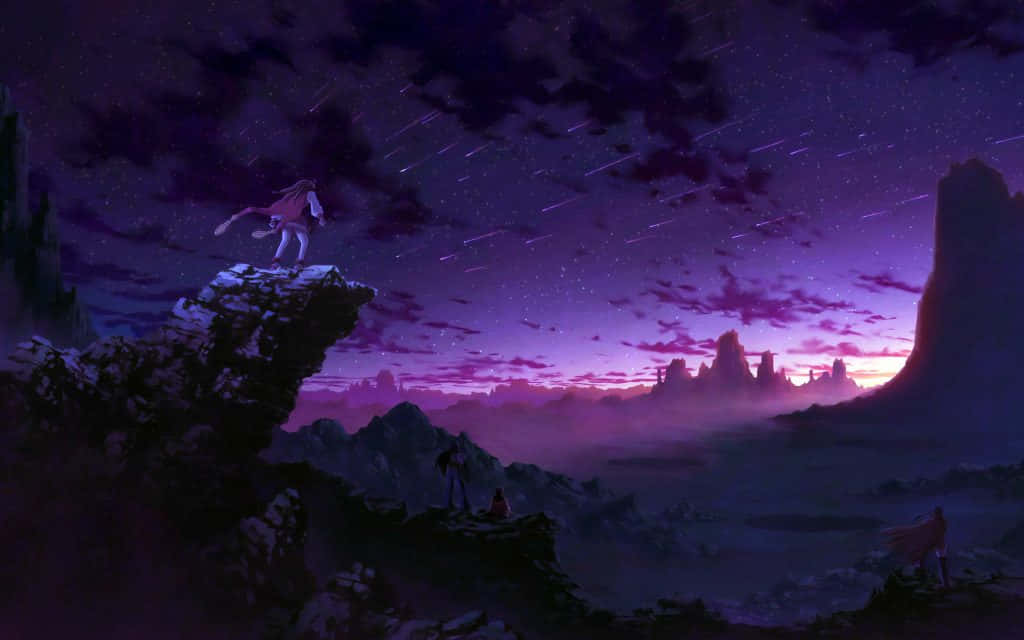 Calm Anime Scenery Rock Formation Background