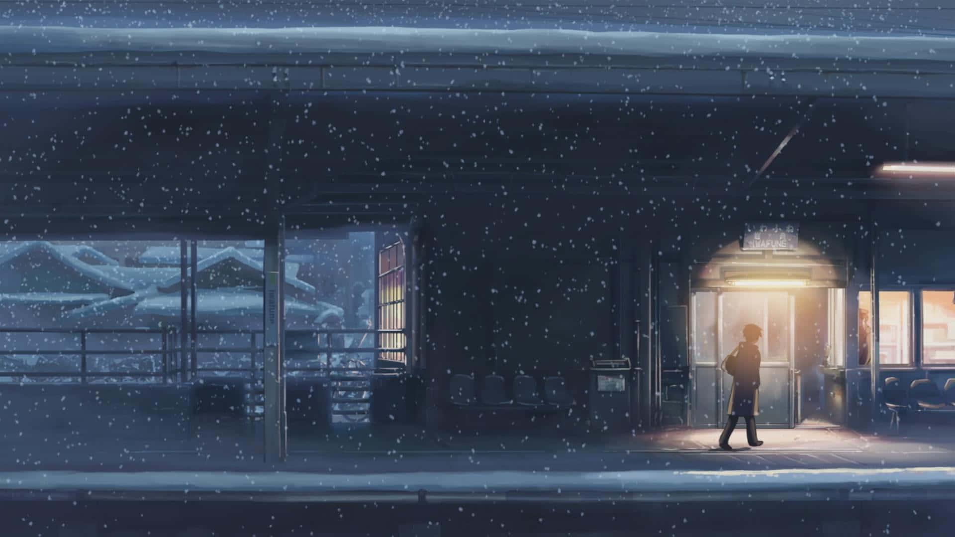 Calm Anime Snow Falling Scenery Background
