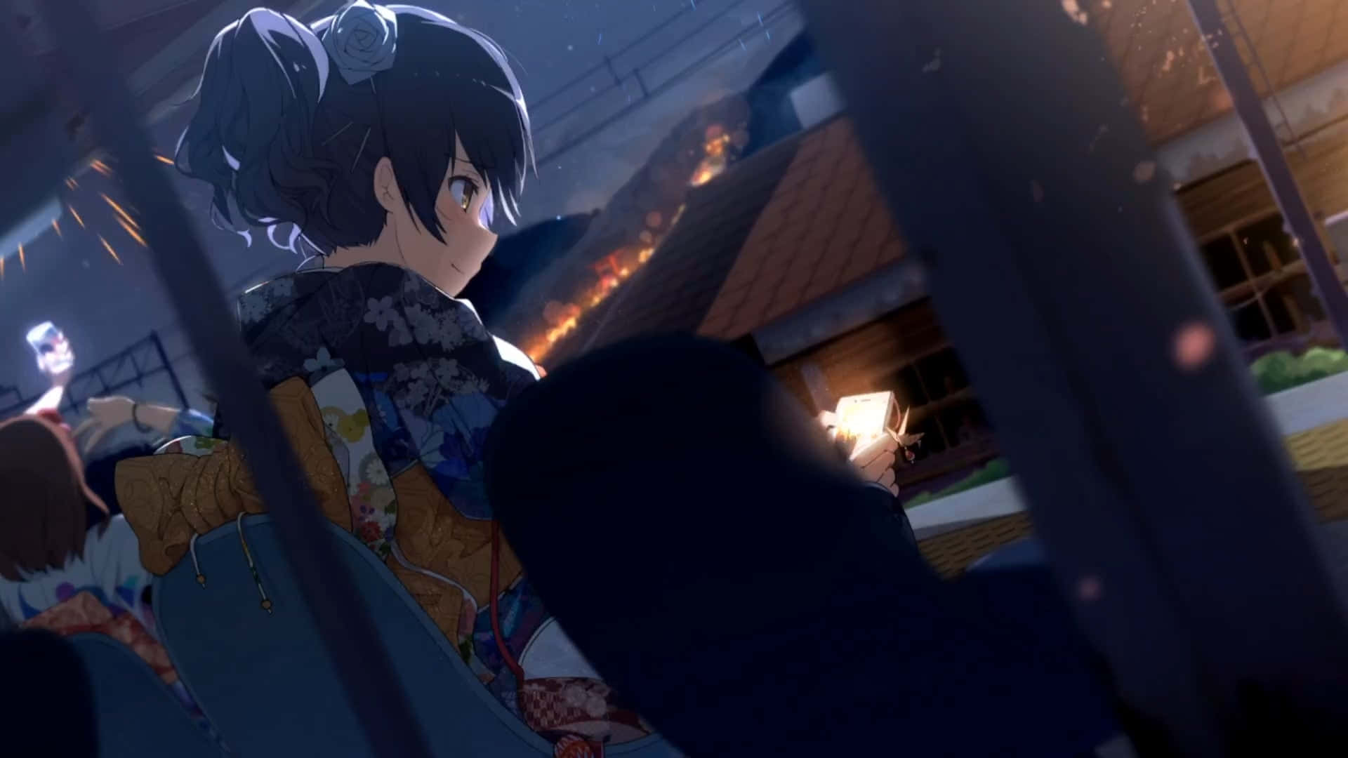 Calm Anime Wearing Kimono Background