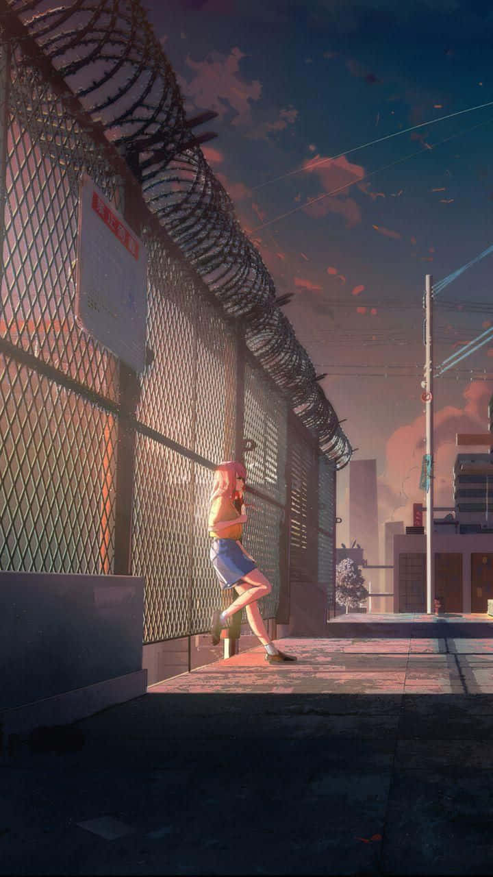 Calm Anime Wire Fence Background