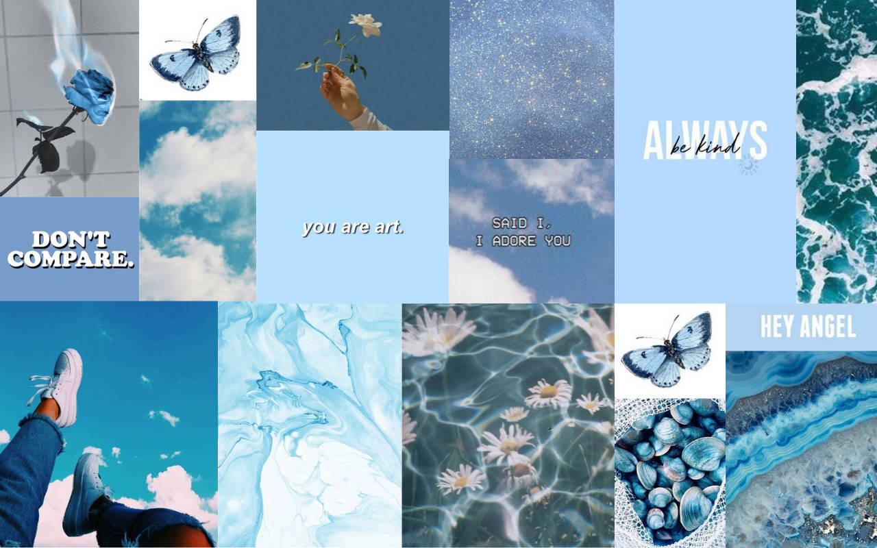 Calm Blue Aesthetic Pc Collage Background