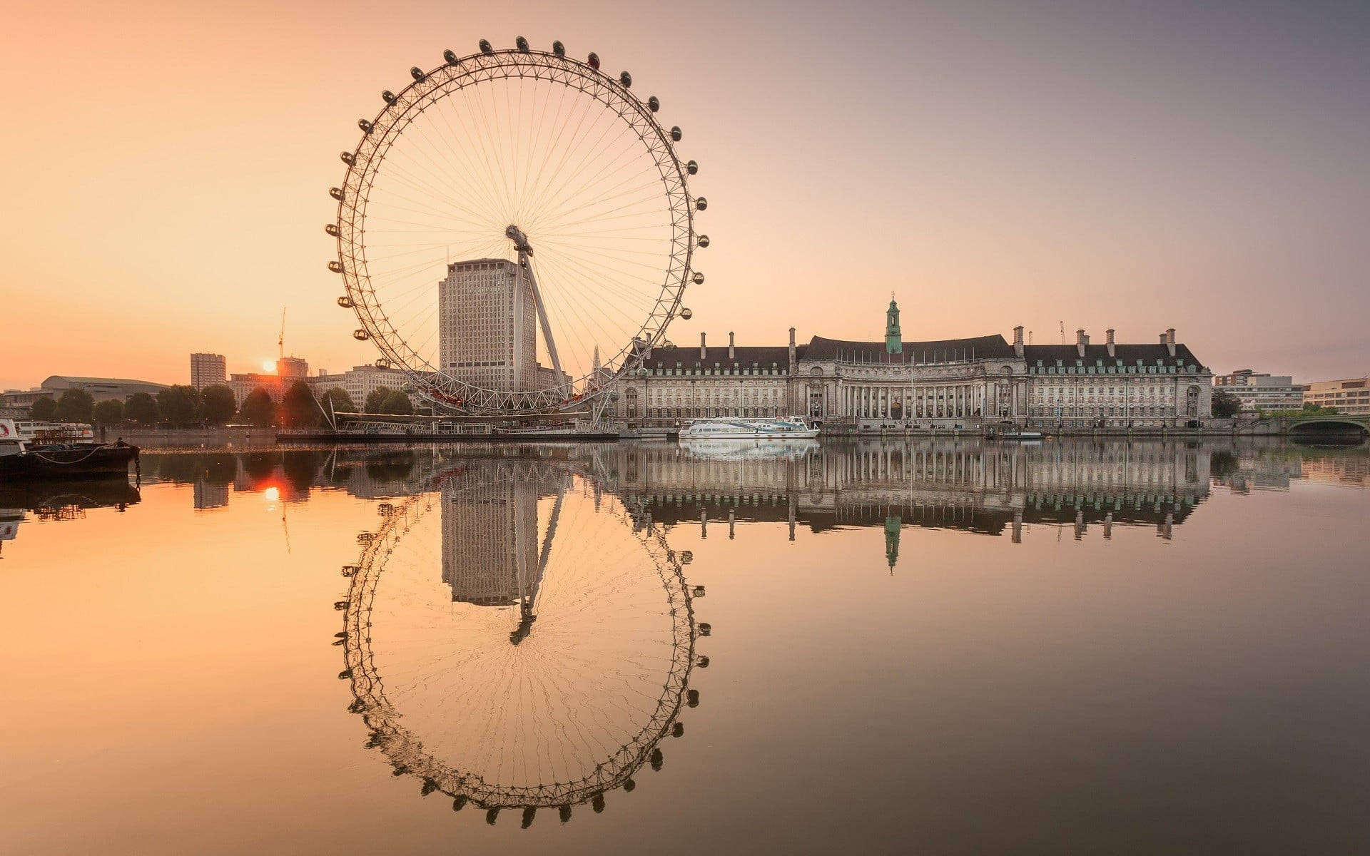 Calm Body Of Water Ferris Wheel Background