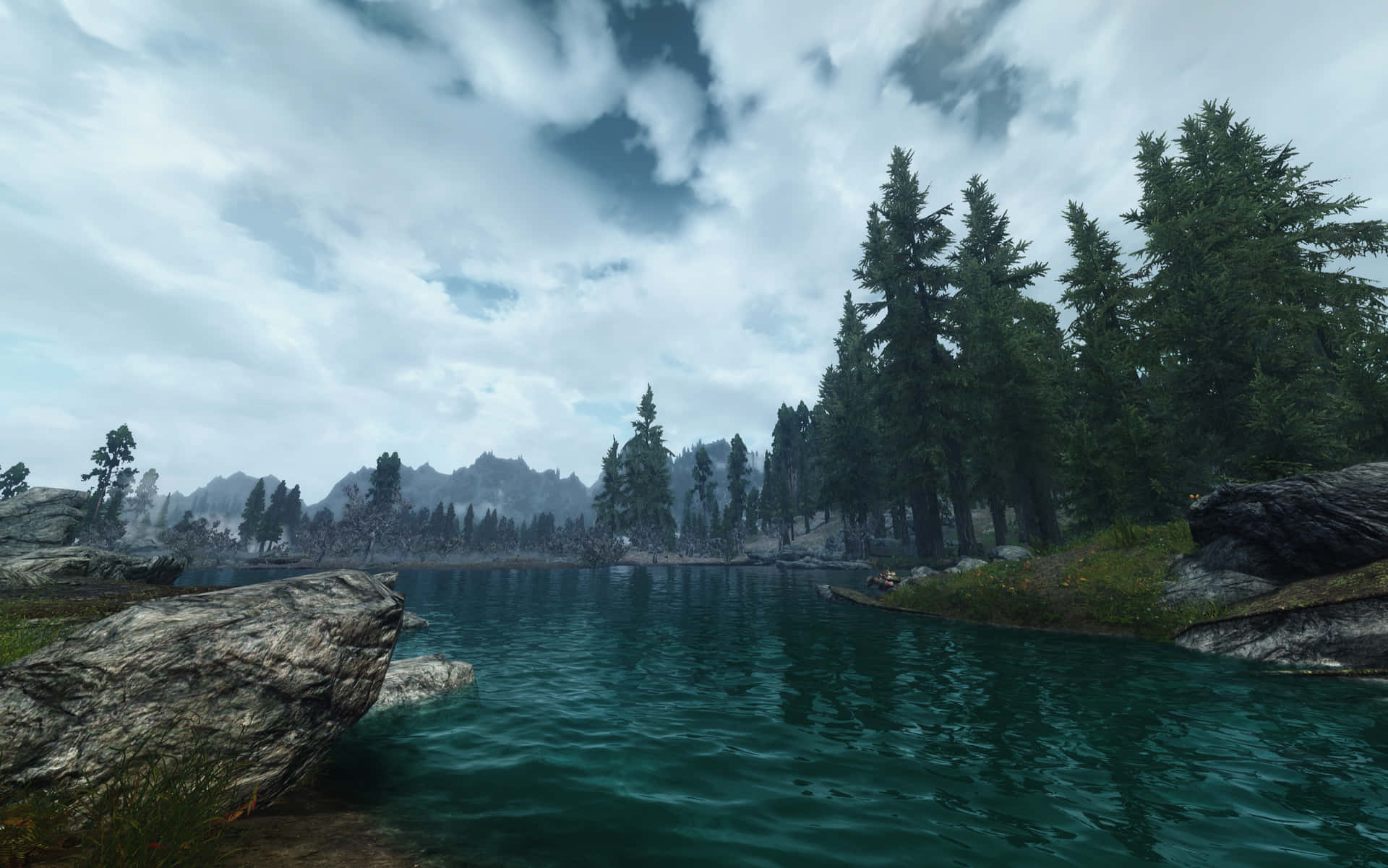 Calm River Skyrim Landscape Background