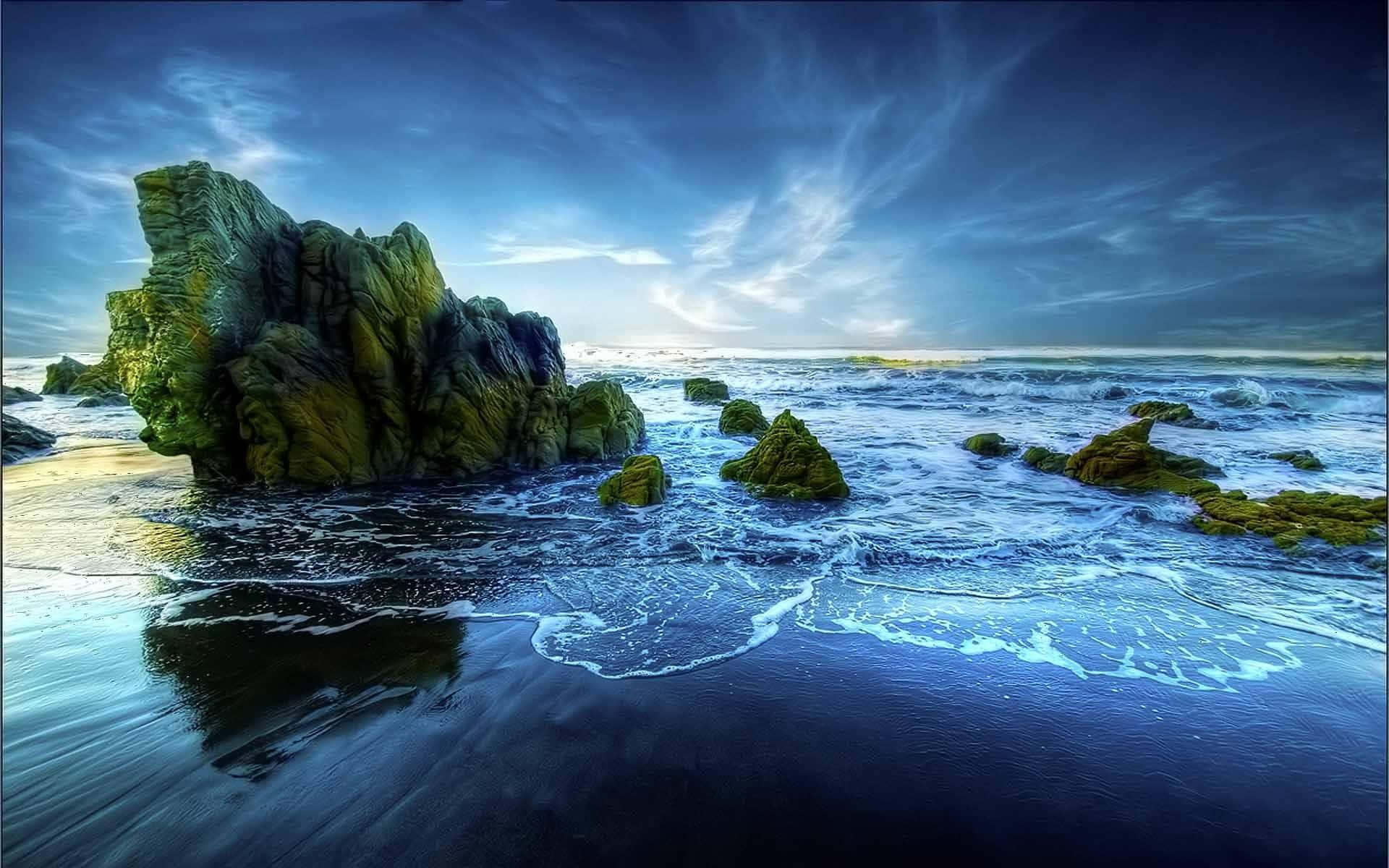 Calming Desktop Rocky Beach Background