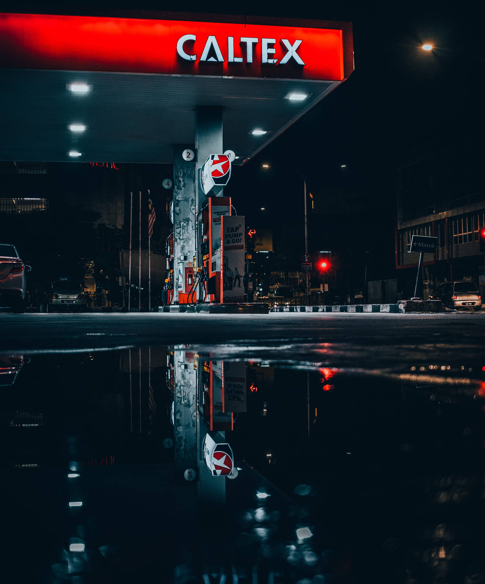 Caltex Gas Station At Night Background