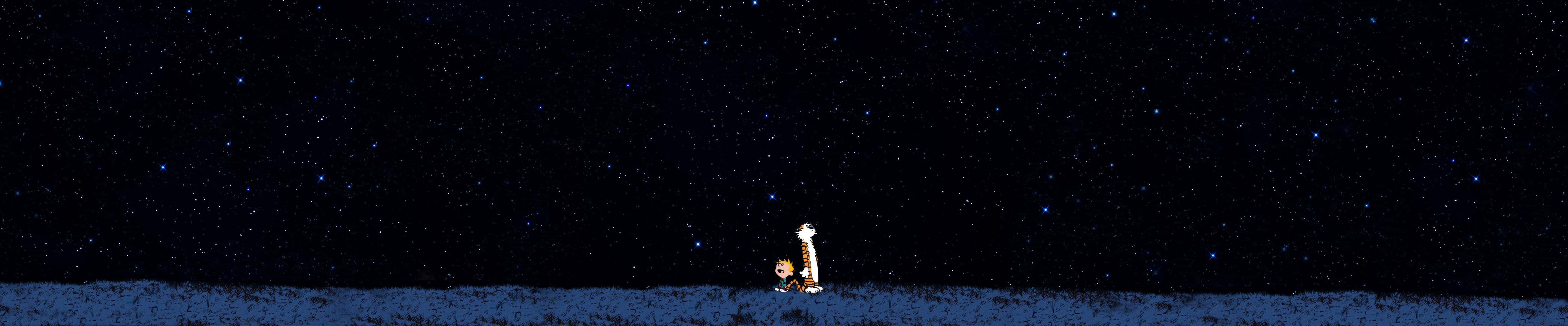 Calvin And Hobbes Dark Triple Monitor Background