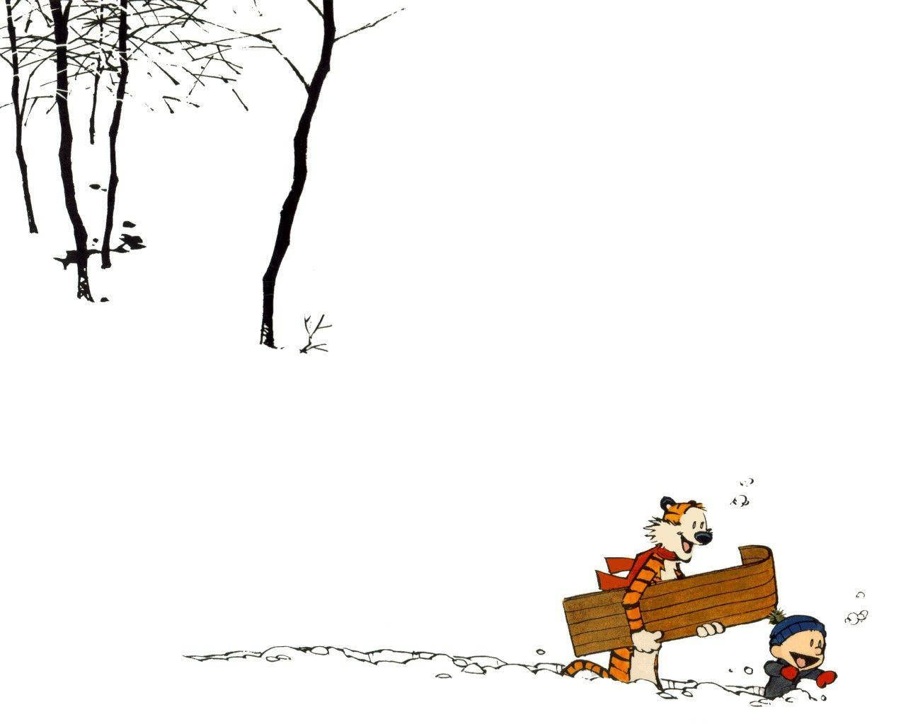 Calvin And Hobbes Fun At Snow Background